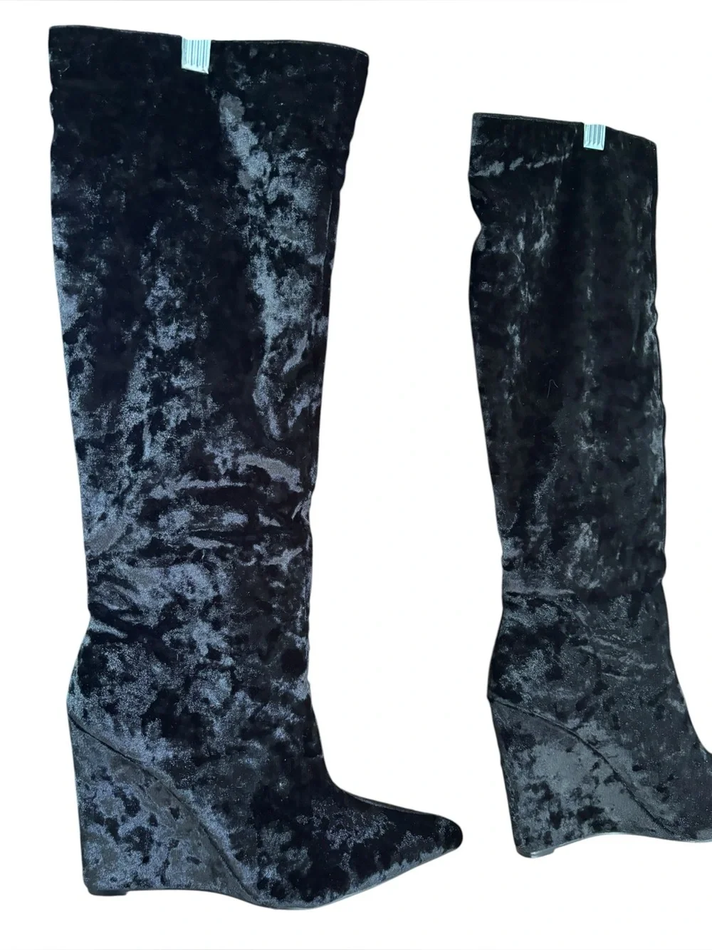 NWOB Fashion Nova Women's Black Velvet Knee-High Wedge Boots‎ Size 7.5